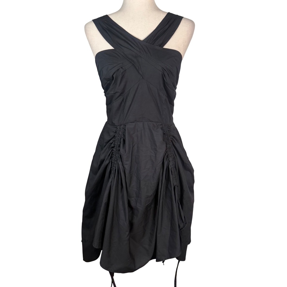 Vixxsin Black Dress Women Small Polyester Goth Punk Ruched Tulle‎ Halter O-Ring